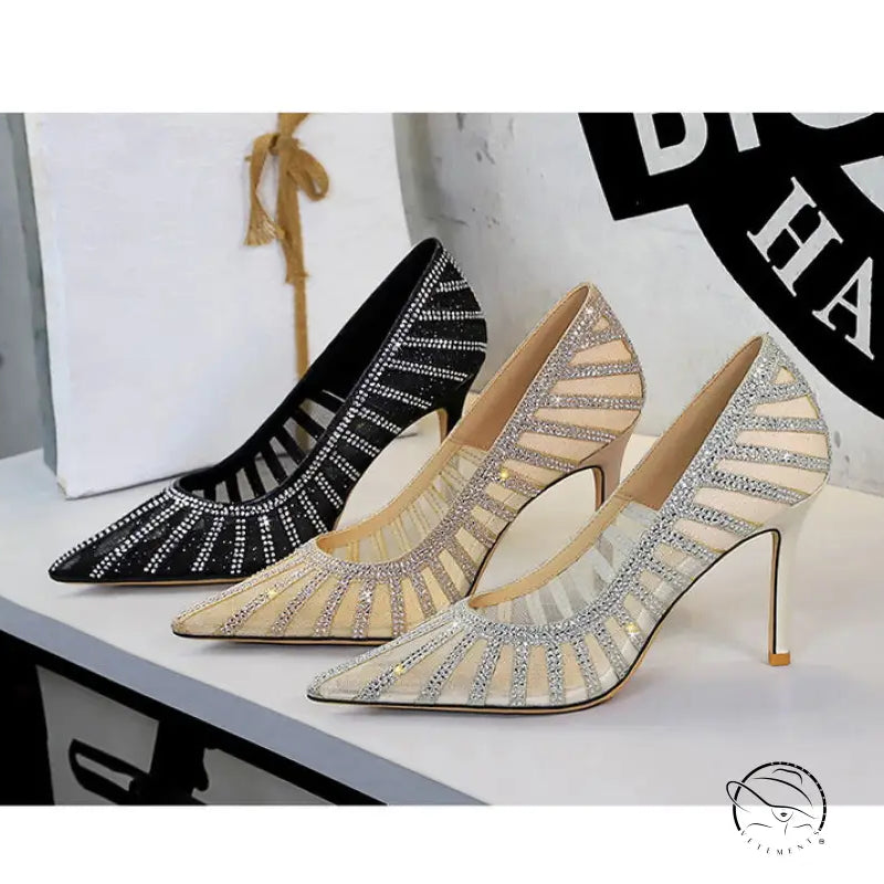 Langry fashion gold and silver rhinestone pointed high heels