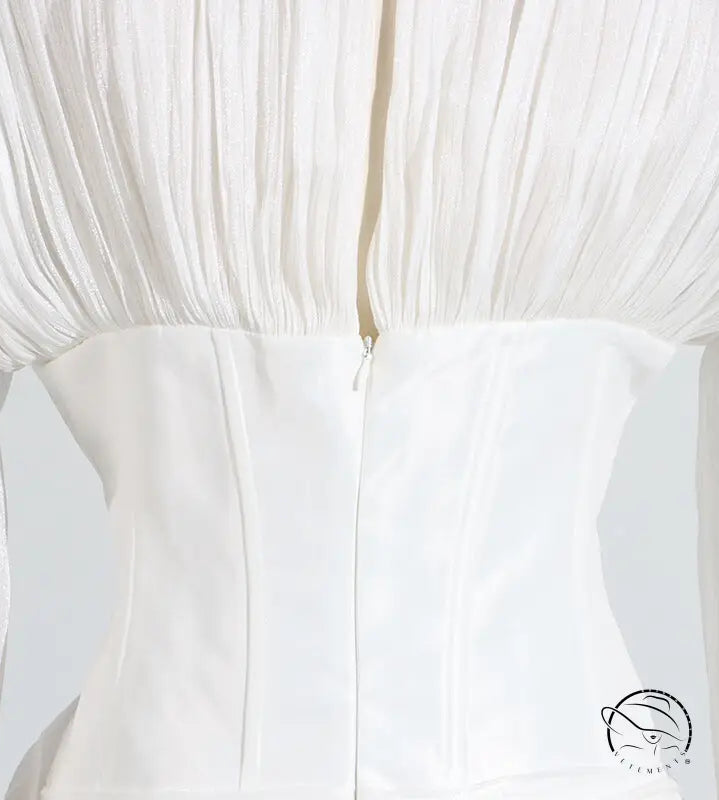 White satin langry fashion corset with zipper and pleated skirt dress
