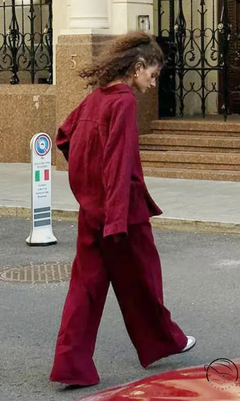 Maroon corduroy suit in Langry cotton shirt trousers casual set