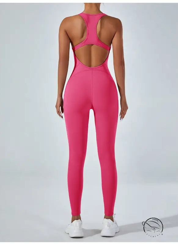 Vibrant pink langry fashion yoga one piece jumpsuit with racerback and cutouts