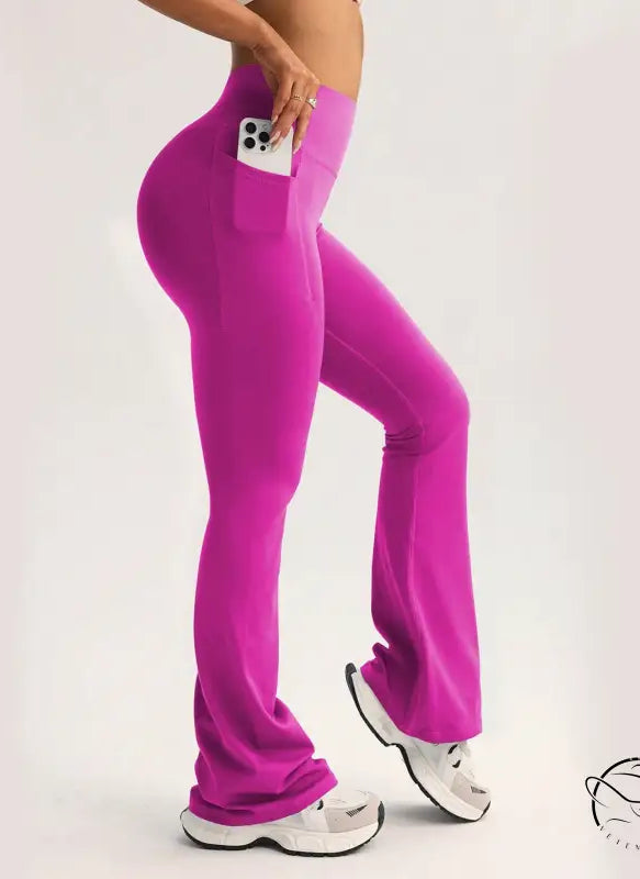 Bright magenta langry wide leg high waist yoga pants with phone pocket