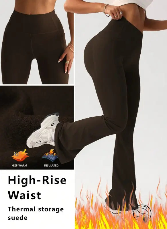 Black high-rise thermal suede wide-leg yoga pants by Langry fashion