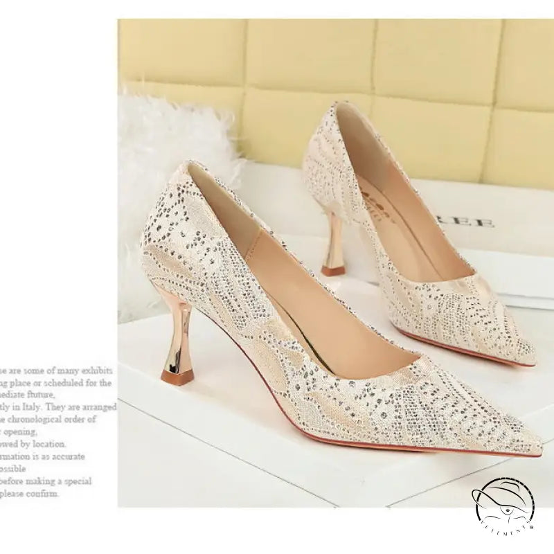 Langry fashion gold glitter mid heel pumps with rhinestone accents