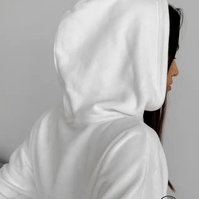 Langry fashion soft white hooded sweatshirt in casual knitted velvet two-piece set