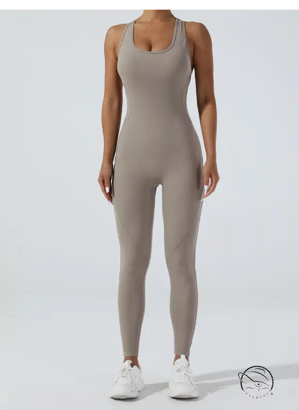 Langry taupe yoga one-piece jumpsuit in fashion ملابس