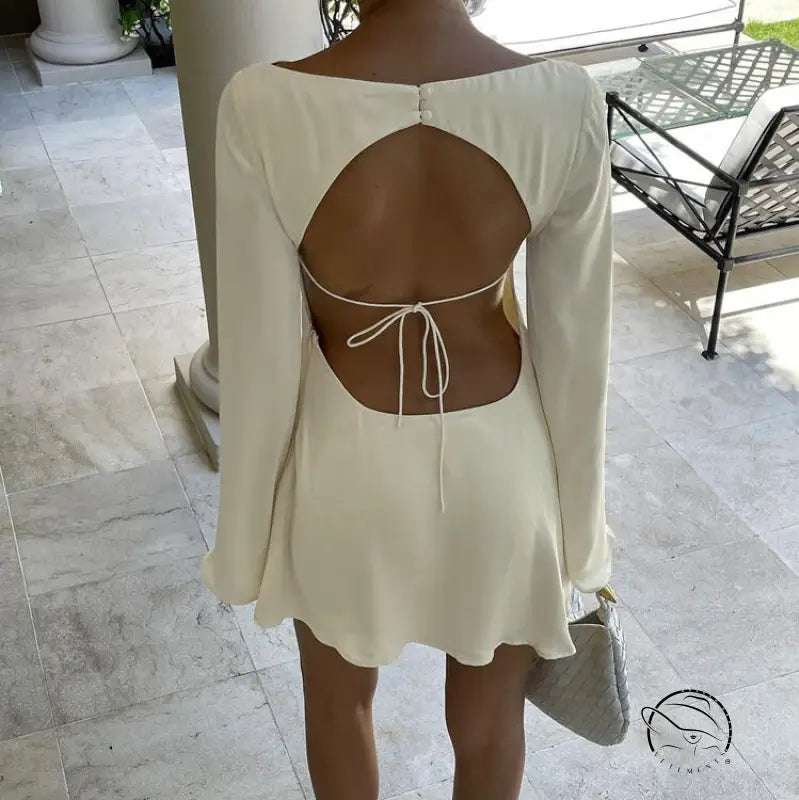 Enchanting backless white mini A-line dress in Langry fashion