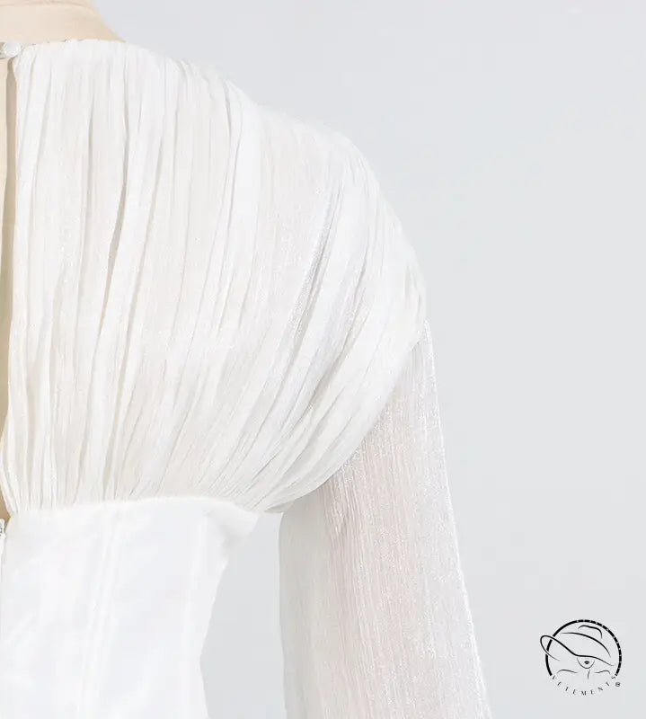 Langry fashion white pleated blouse with zipper back in ruffled short dress