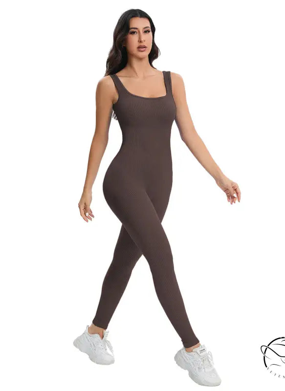 Langry breathable seamless knitted peach hip slim fit brown bodysuit