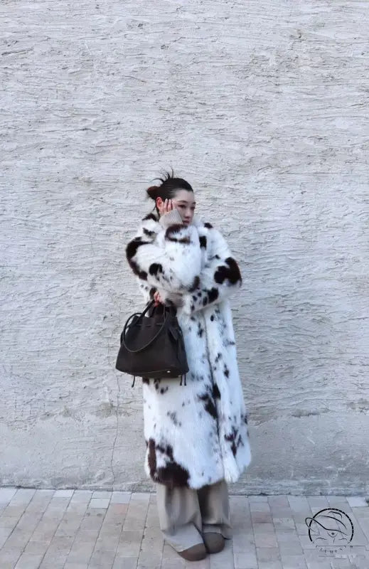 Classic Prada faux fur long coat in black and white