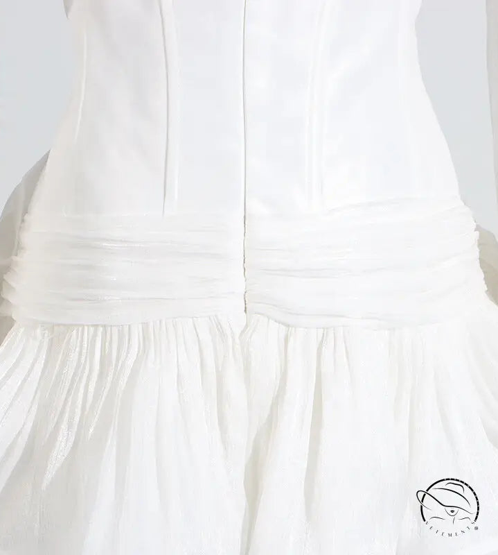 Langry fashion white cotton ruffled short dress with hem and back zipper