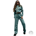Woman in teal tracksuit elegant vetements suit with long sleeve
