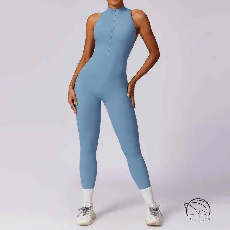 Sleek light blue langry Beauty Back Yoga Jumpsuit in fashion ملابس
