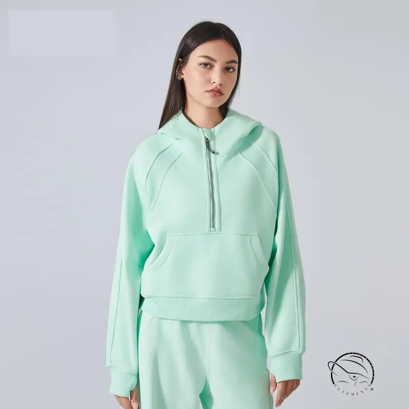 Mint green hooded sweater and sweatpants set for women yoga fashion