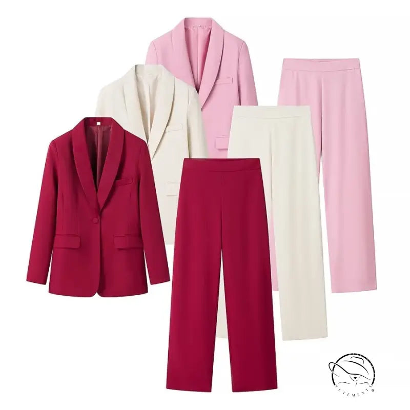 Langry red and white fashion pants suit set with tuxedo collar blazer