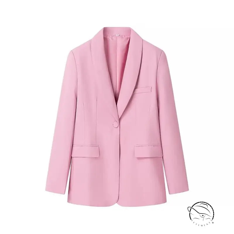 Pink langry fashion blazer with tuxedo collar and pocket detail