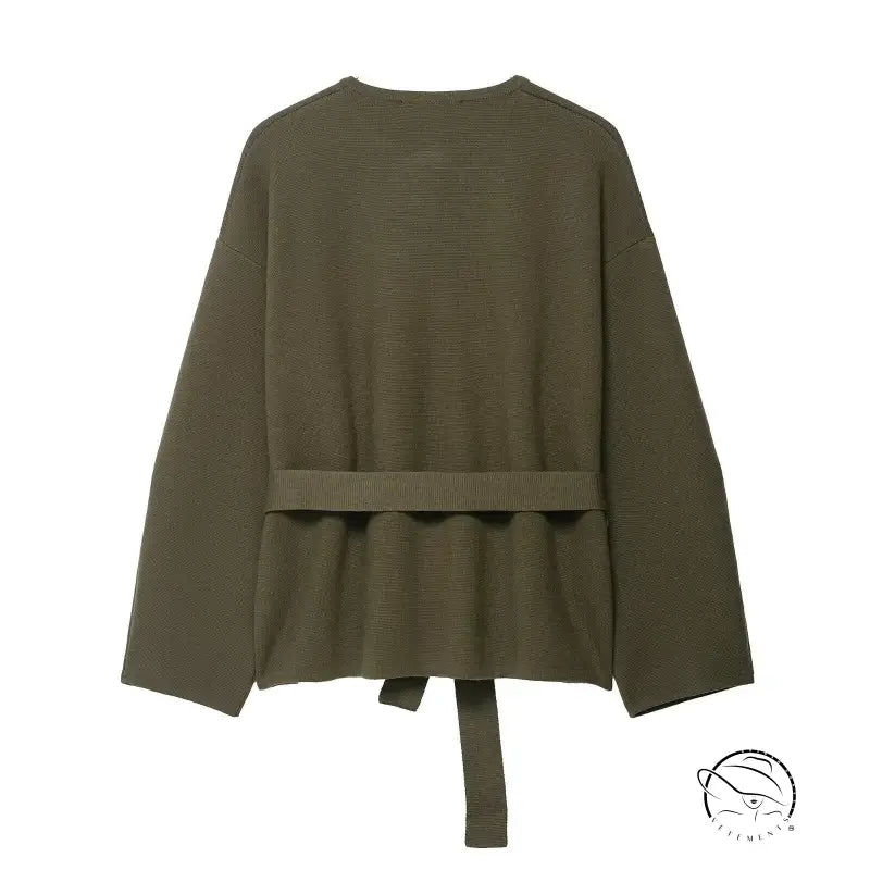 Olive green peplum top with tie waist and regular sleeve fashion