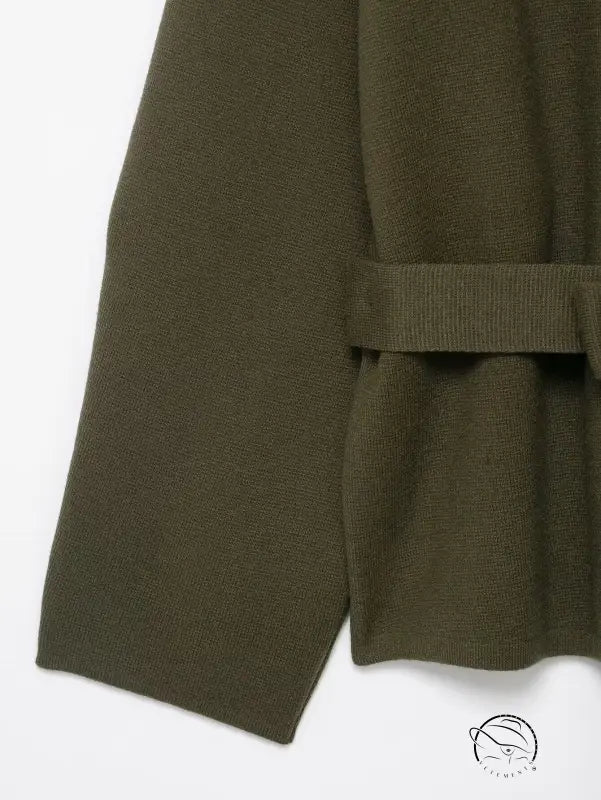 Olive green textured Langry fashion sweater with regular sleeve ribbed cuffs