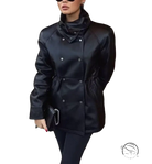 Langry faux leather coat with high collar and button details