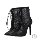 High boots floral: black lace ankle boots with high stiletto heel