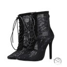 Black lace high boots floral with stiletto heel and suede trim
