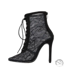 Black lace high heels ankle boot with suede trim in high boots floral