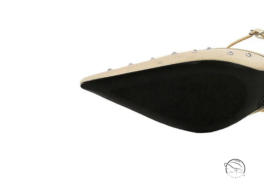 Cream-colored studded leather ankle strap in Langry French mesh lace half slippers
