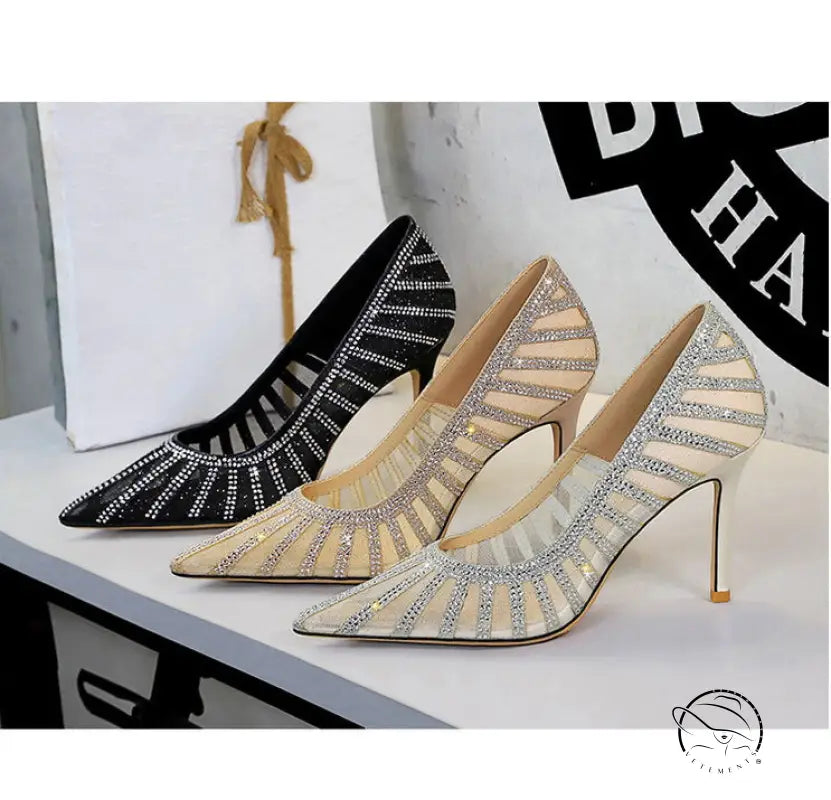 Langry fashion gold and silver rhinestone pointed high heels