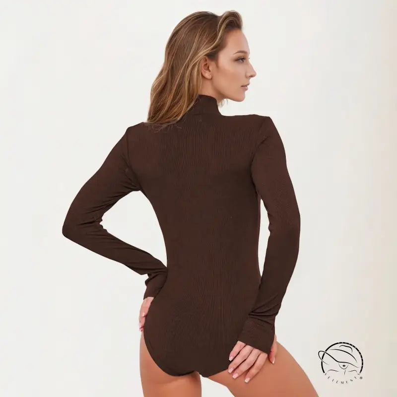 Autumn solid color jumpsuit in brown long-sleeved fashion design