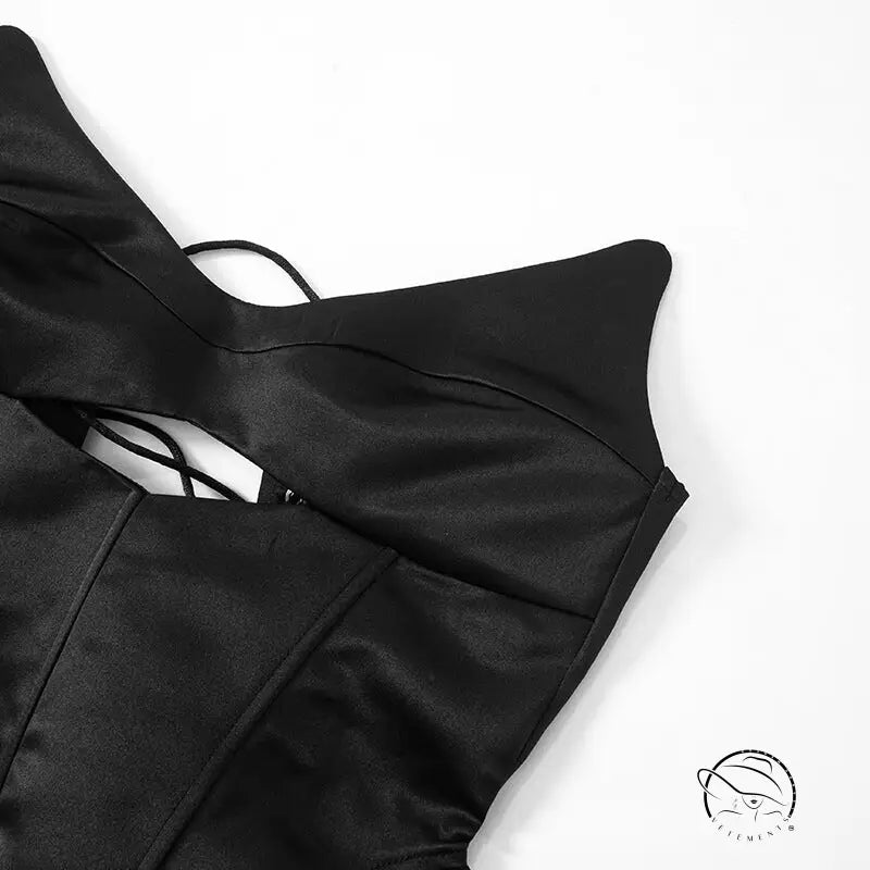 Black satin backless boning corset top