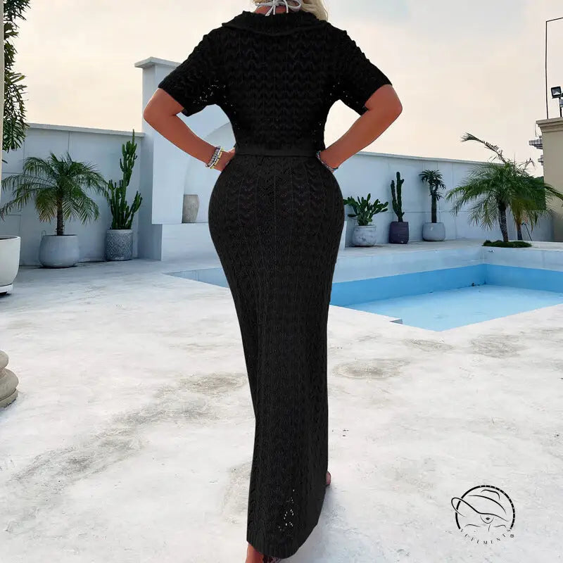 Fitted black maxi dress in attractive shirt and maxi skirt sets