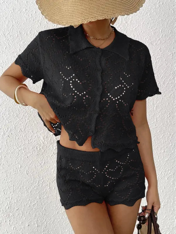 Black crochet knit shorts set from beautiful beach sets