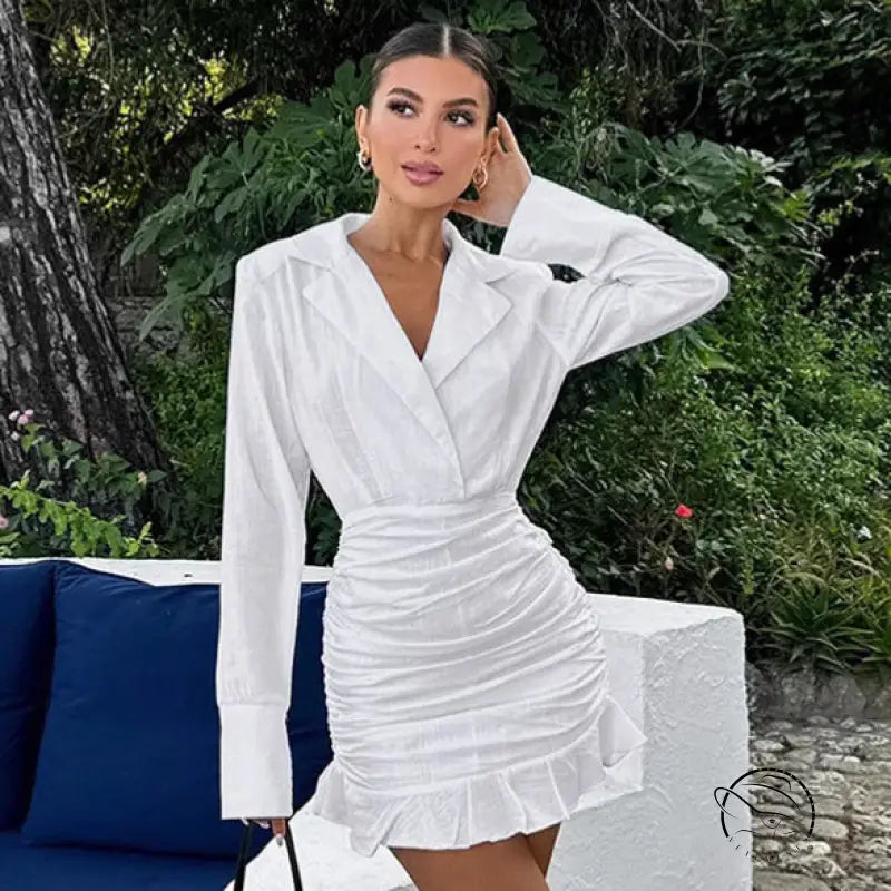 Stunning white cotton linen blazer dress in elegant fashion