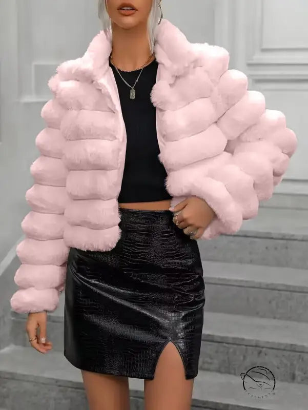 Pink faux fur jacket for autumn winter faux coat