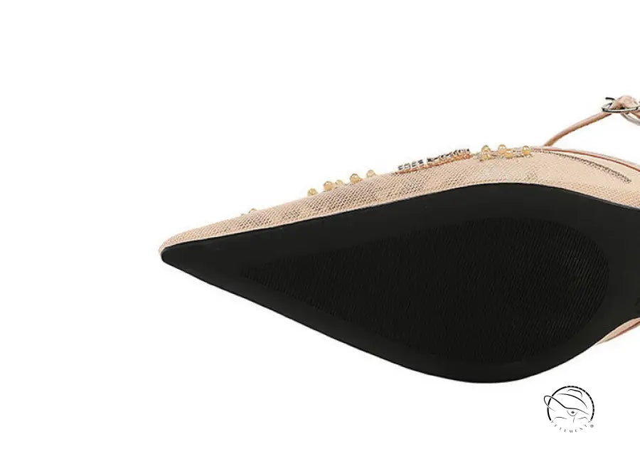 Langry fashion beige snakeskin pump with pearl detailing and ankle strap
