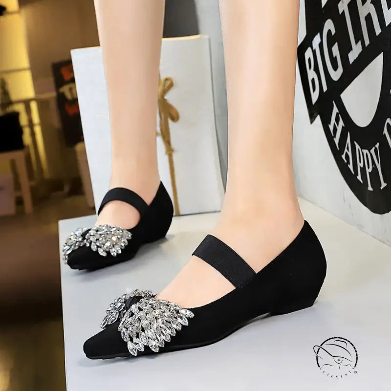 Langry black velvet Mary Jane shoes with silver wings and cross strap