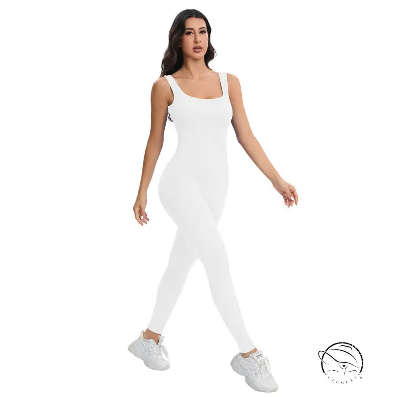 Langry breathable seamless knitted peach hip slim fit white jumpsuit