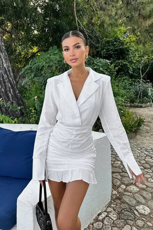 Stunning white cotton linen blazer dress in langry fashion ملابس