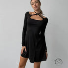 Black elegant knitted langry dress with cutout neckline