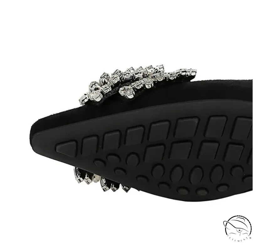 Langry fashion black patent leather loafers with silver rhinestones