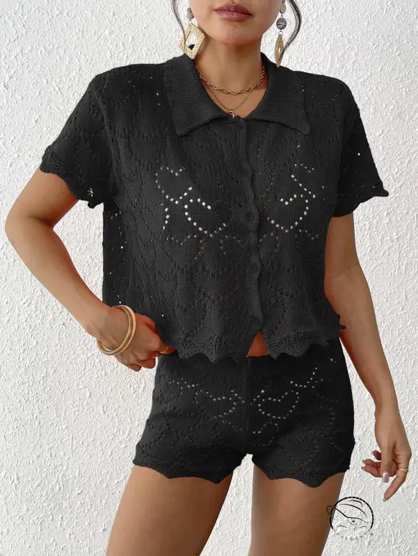 Black crochet knit shorts in beautiful beach sets