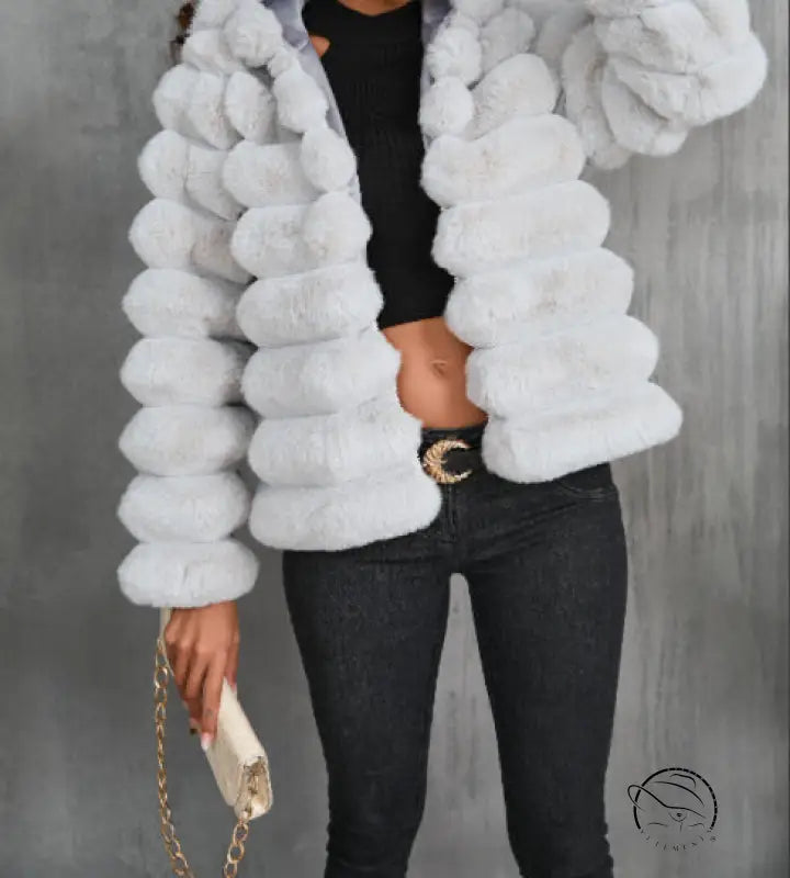 White faux fur jacket for autumn winter faux coat
