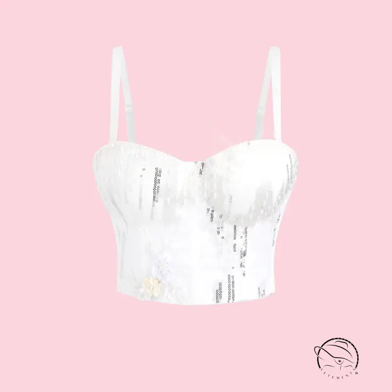 White sequined bustier top in Langry fashion ملابس