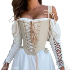 Army green cowgirl boning corset with waist slim fit, beige lacing and puff sleeves