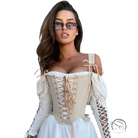 Army green cowgirl boning corset with waist slim fit in beige lace-up design