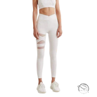 Army green energy flex leggings with white high-waisted sheer mesh thigh panels for fitness yoga