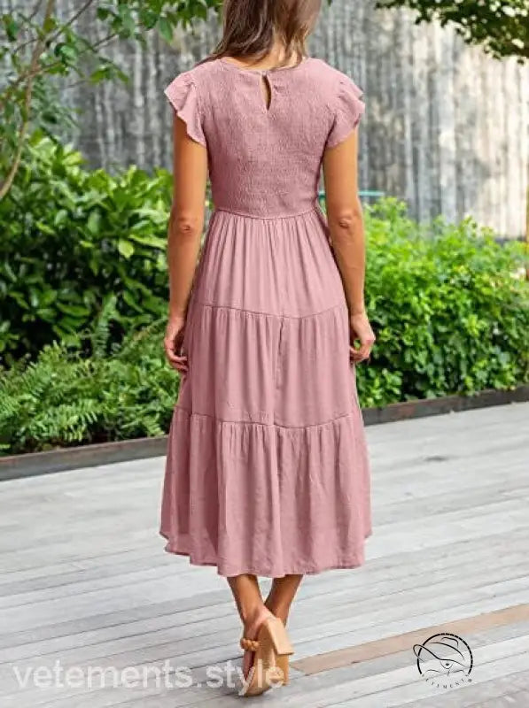 Army green flounced large swing dress with ruffle details