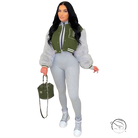 Army green gray short varsity jacket with olive green fleece lining